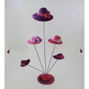 Vintage Red Hat Society Inspired Miniature Hat Display Stand Resin Collectible